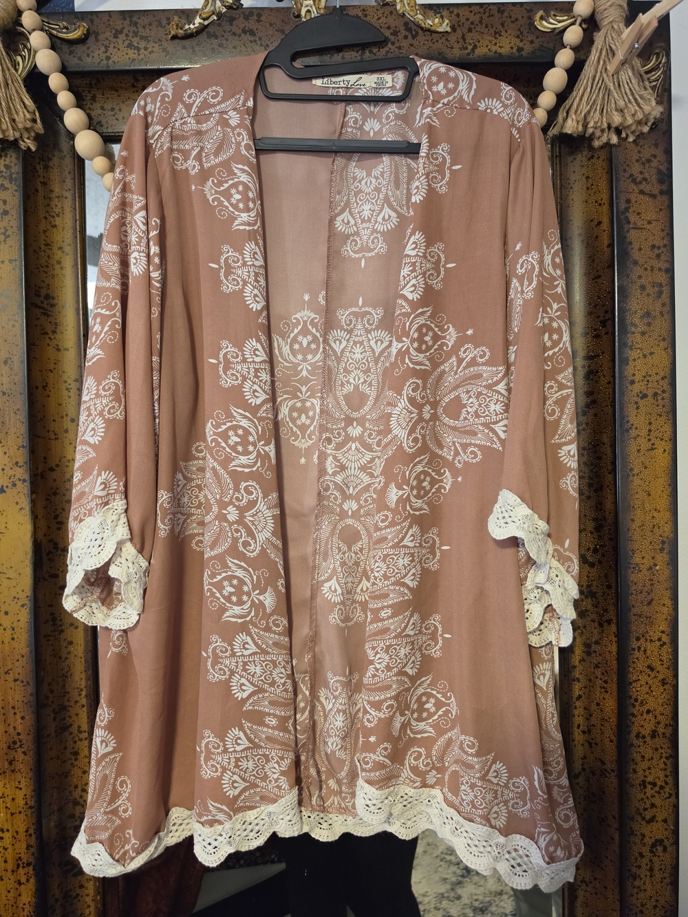 Liberty Love Women's Dusty Rose Crochet-Trim Kimono